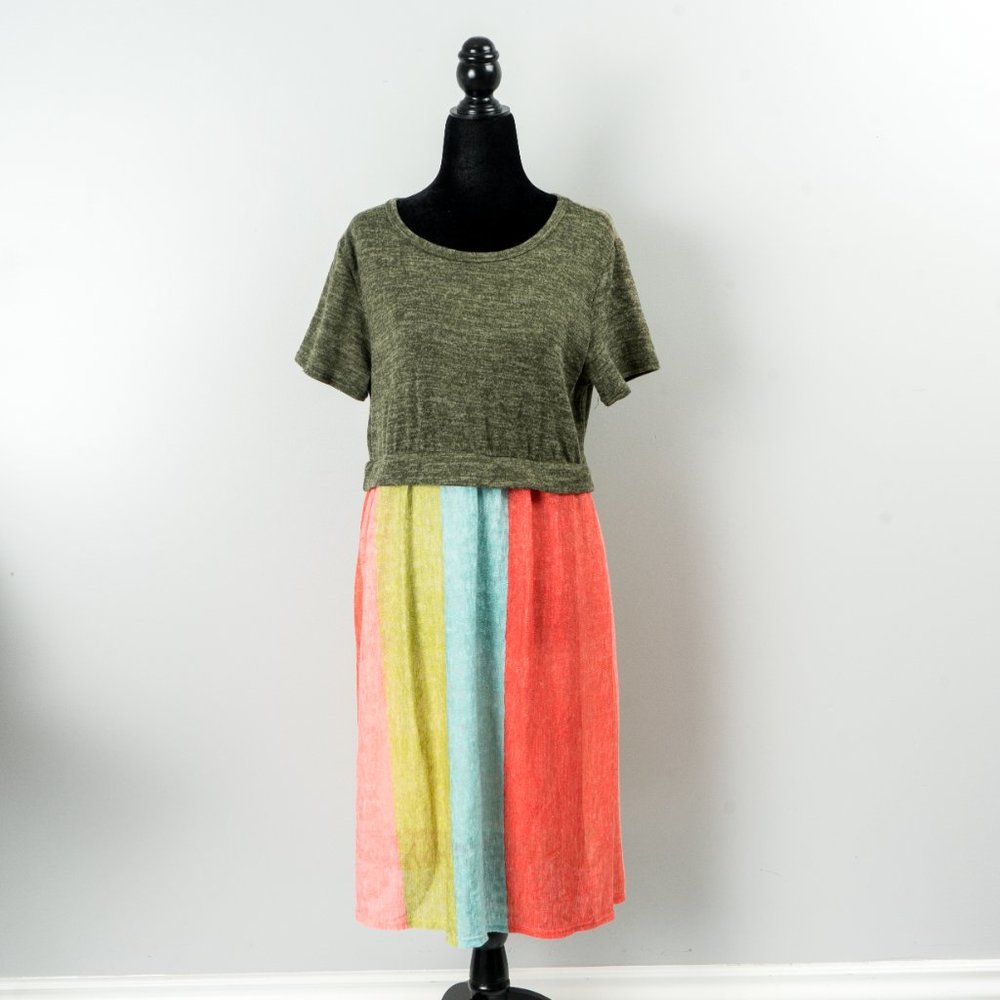 NWT Sage & Coral Stripe-Contrast A-Line Dress - M